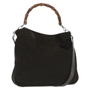 GUCCI Bamboo Handbag Nylon Brown Silver 001 2113 001 2113